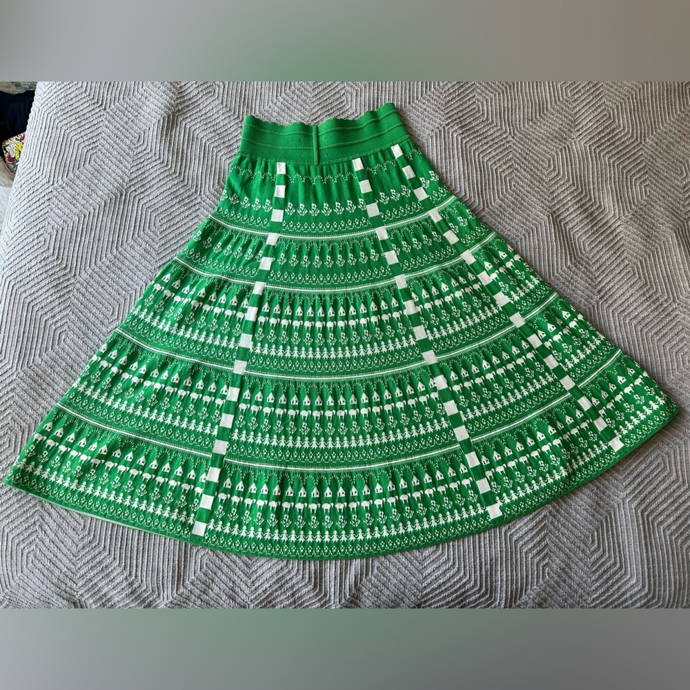Molli green white elastic waist cotton-blend skirt adorable farm print size S